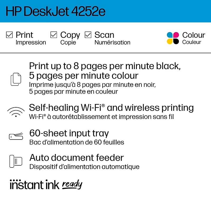 HP Deskjet 4252e All-in-One Printer, w/ 3 months free Instant Ink, HP DeskJet 4252e