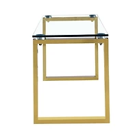 Grande table basse Gyna – Plateau en verre élégant avec pieds dorés brillants