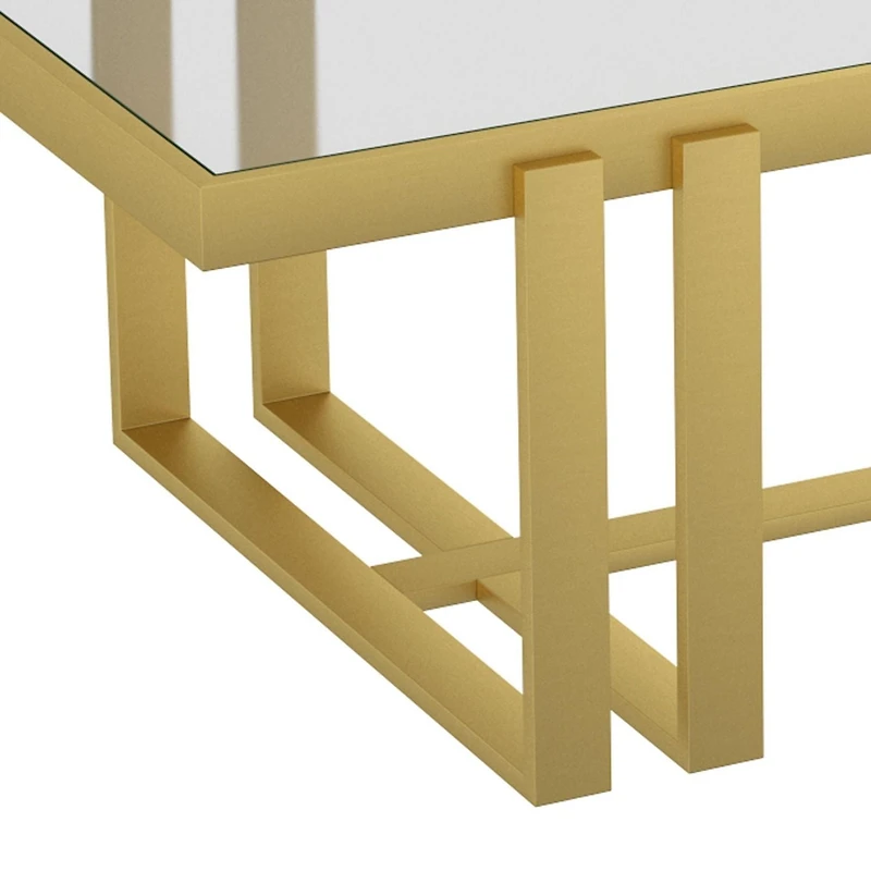 Contemporary Metal & Glass Rectangular Coffee Table - Brushed Gold