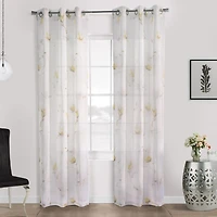 Loft Living Synergy Floral Printed Faux Linen Grommet Single Curtain Panel Semi-sheer 52" x 63" in Coral