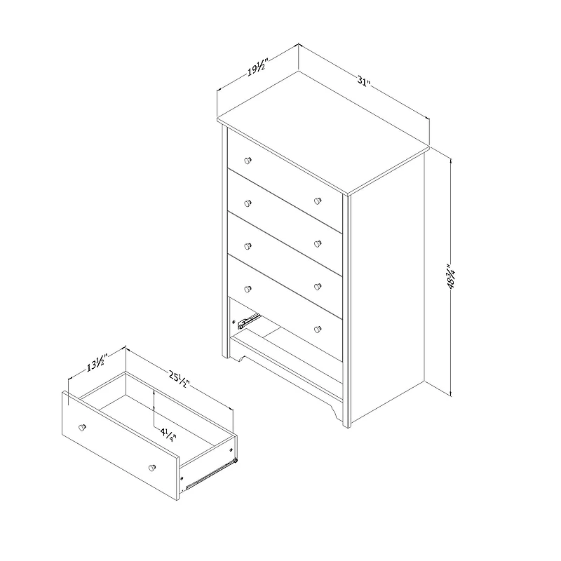 Commode 5 tiroirs pour Adulte, fini Noir solide, collection Vito de Meubles South Shore