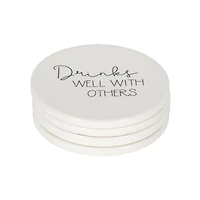 Ensemble de quatre dessous de verre en porcelaine Linden avec fini blanc dictons divers 9,8 cm de diamètre