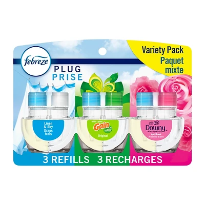Assainisseur d’air Febreze Prise, recharge d’huile parfumée qui combat les odeurs, mélange de base, 3 recharges 77.7ML