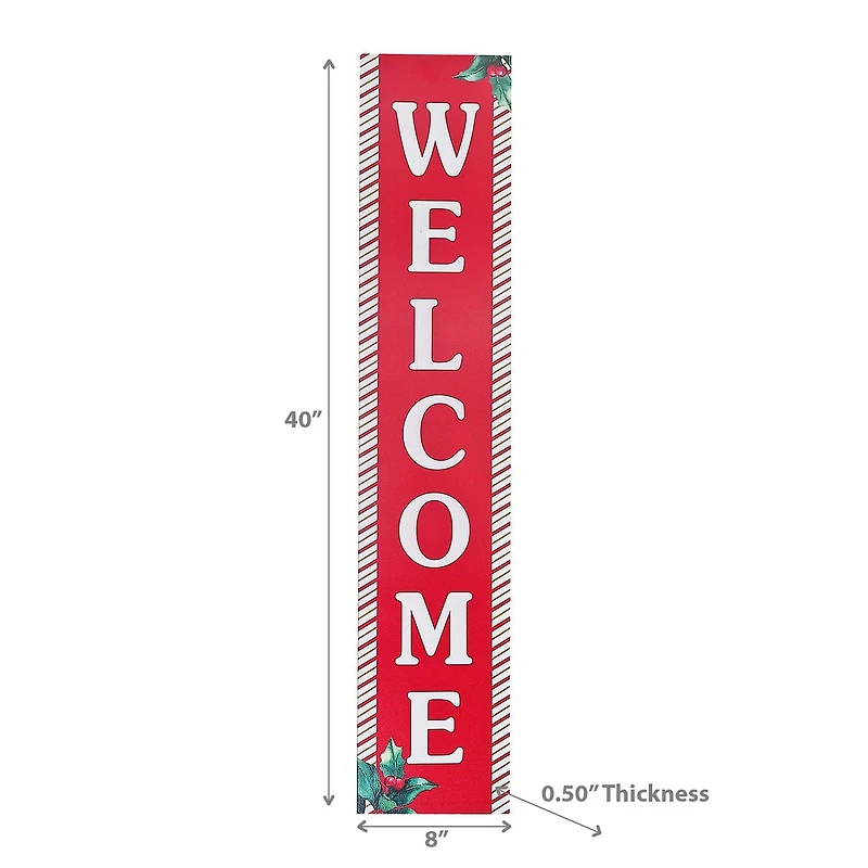 Christmas Mdf Vertical Candy Striped Sign Welcome