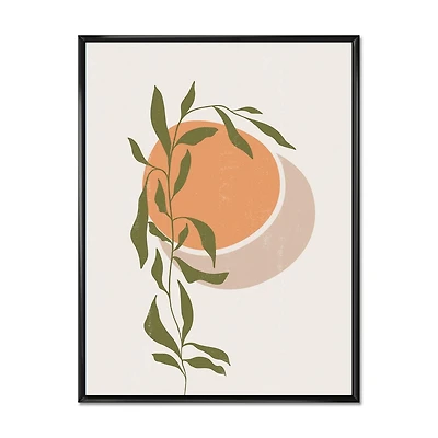 Designart Abstract Orange Sun and Moon With Tropical Leaf FLOAT FRAME WALL ART