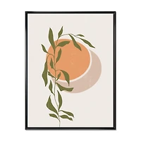 Designart Abstract Orange Sun and Moon With Tropical Leaf FLOAT FRAME WALL ART