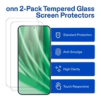 onn 2-Pack Tempered Glass Screen Protectors for Samsung Galaxy S25 FE, Standard Drop & Scratch Protection, Includes Easy Application Frame