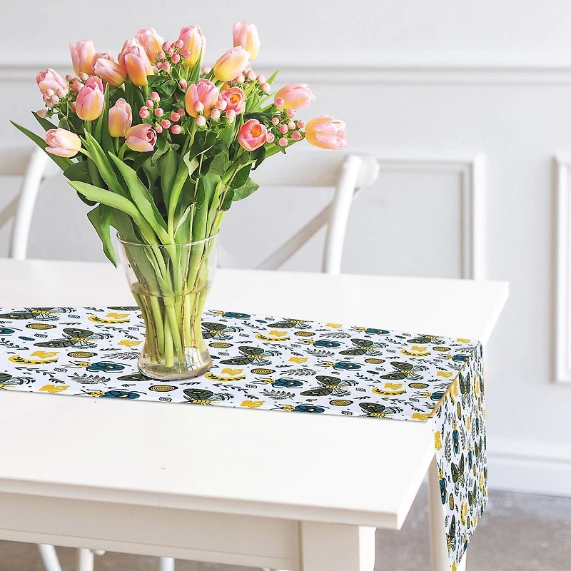 Cotton Table Runner 54" Butterfly & Beetle