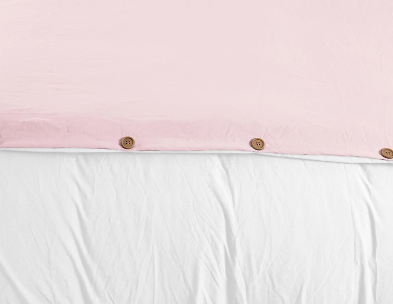 Reversible Natural Crinkle Fabric Ultra Soft Solid Duvet Cover Set - Beautiful Button Closure