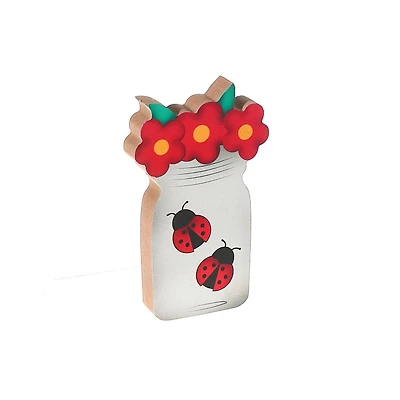 IH Casa Decor Wooden Ladybug Mason Jar Decor