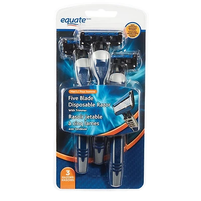 Equate Five Blade Disposable Razor with Trimmer for Men, Pack of 3 Razors