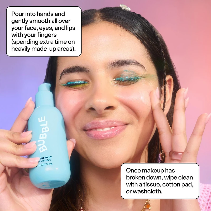 Bubble Skincare Magic Melt Lait Micellaire, 120ml, Nettoyant facial démaquillant Bubble Magiv Melt Lait Micellaire