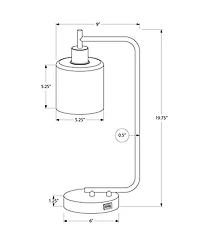 Monarch Specialties  Luminaire, 20"h, Lampe De Table, Port Usb Inclus, Béton Noir, Ombre De Verre, Moderne