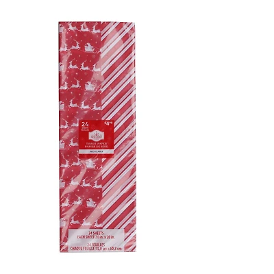 Holiday Time Red And White Christmas Tissue Paper, 24 Count, HOLIDAY TIME PL 24CT SNT/STRP TISSUE