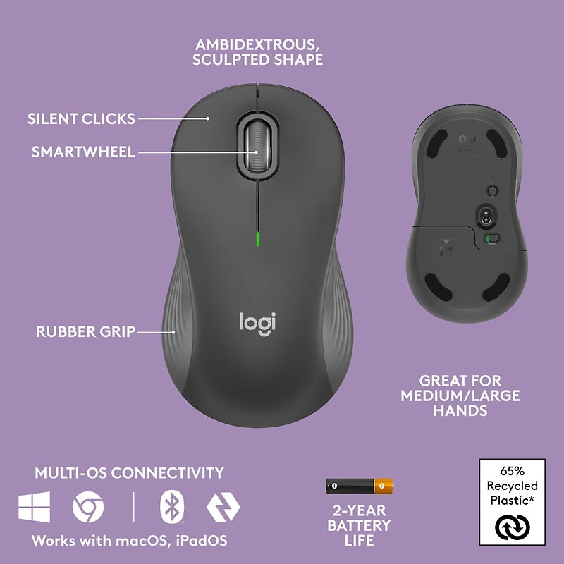 Logitech MK670 Combo, clavier Wave Keys ergonomique sans fil avec souris sans fil Signature M550 L - Graphite