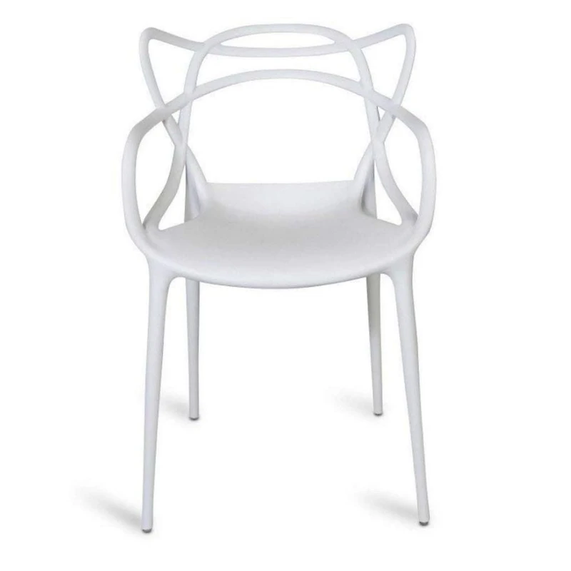Master Style Plastic Chair Modern Mid Century, Indoor Outdoor Chair Patio Chair Kitchen Chair 18 Inch Seat Height Restaurant Chair Plastic Stackable Chair Side Bar Chair in White Set 4
