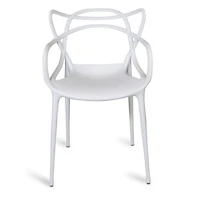 Master Style Plastic Chair Modern Mid Century, Indoor Outdoor Chair Patio Chair Kitchen Chair 18 Inch Seat Height Restaurant Chair Plastic Stackable Chair Side Bar Chair in White Set 4