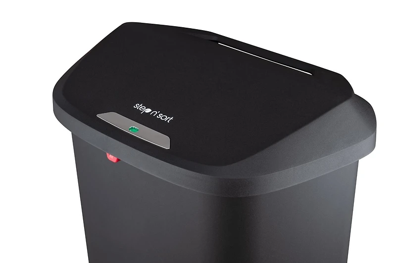 The Step N' Sort Tall 50L Plastic Trash Can with Steel Pedal and Secure Slide Lock