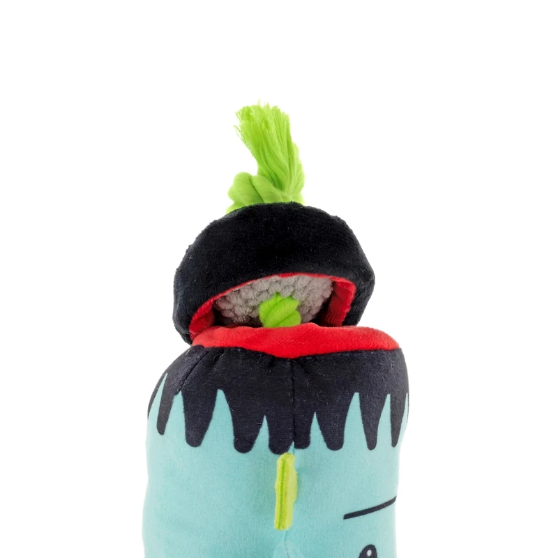 Vibrant Life, Halloween 10.5 in Plush Dog Toy with Squeaker with Pull Rope, Blue Frankenstein