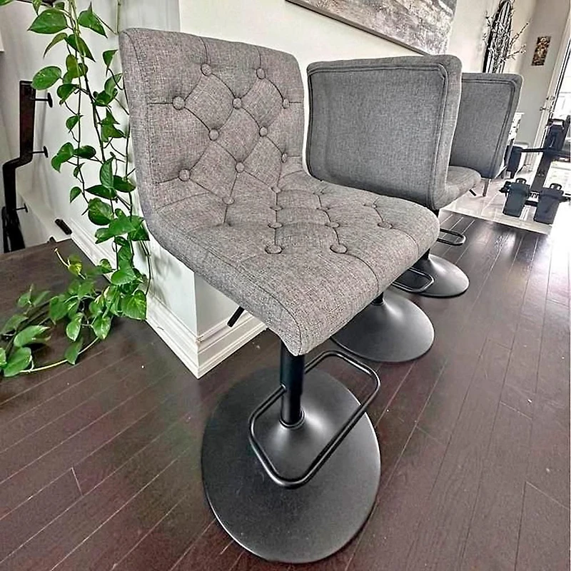 Heavenly Collection Grey Tufted Adjustable Stool