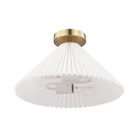 Novogratz x Globe 2-Light Matte Brass Flush Mount Ceiling Light with Off-White Pleated Fabric Shade
