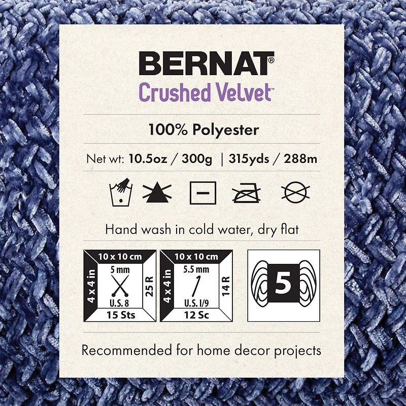 Bernat® Crushed Velvet™ Yarn, Polyester #5 Bulky, 10.5oz/300g, 315 Yards, Soft multi-tonal velvet yarn