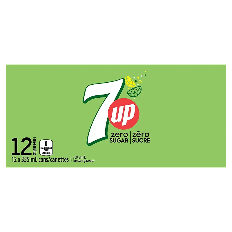 7UP Zero Citron Lime Boisson Gazeuse 12 x 355 ml, Canettes 12x355ml