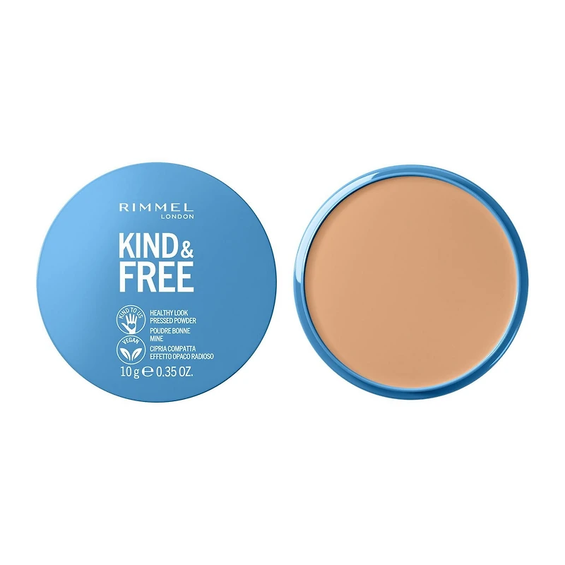 Rimmel Kind & Free Pressed Powder™ - Lightweight and Talc-Free Powder Foundation, with Aloe Vera & Tapioca, 100% Vegan & Cruelty-Free, Vegan Pressed Powder
