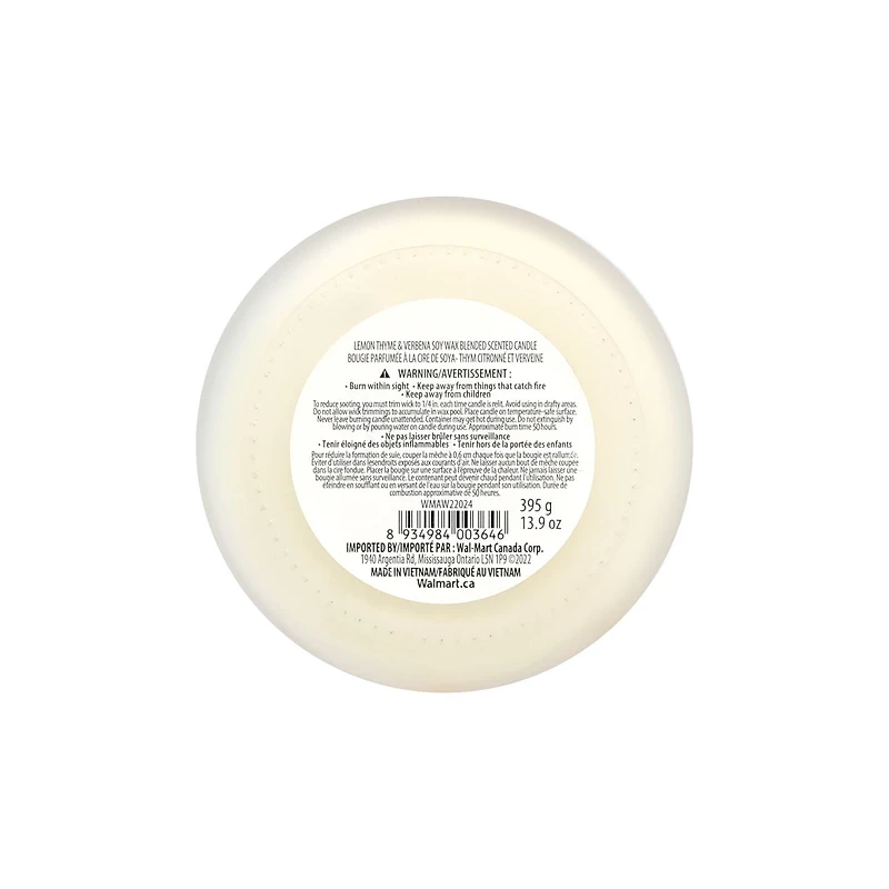 Art Wick 13.9OZ Thym au citron et cire de soja de verveine Bougie parfumée mélangée, 1 mèche de coton