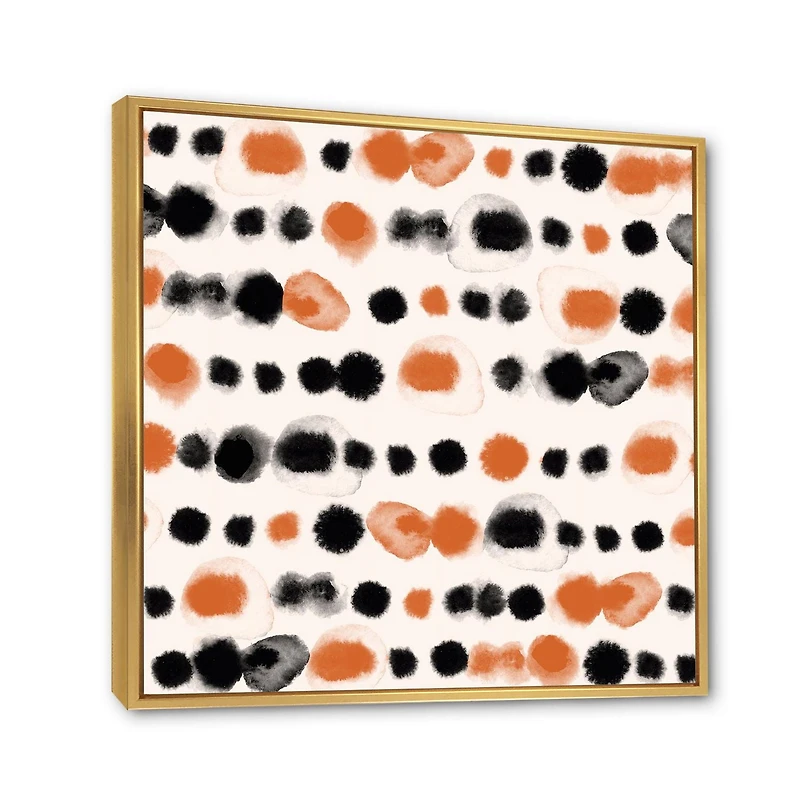 Designart Black and Orange Polka Dots FLOAT FRAME WALL ART