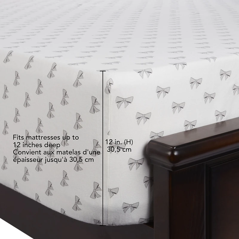 HOMETRENDS 4-Piece Parisenne Bow Flannel Sheet Set, Queen, 100% Cotton