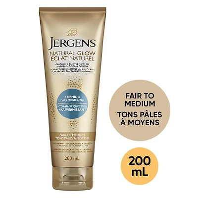 Hydratant quotidien Éclat Naturel + Raffermissant de Jergens pour la peau sèche, tons pâles à moyens (200 ml)