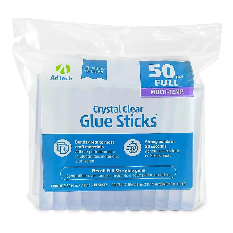 AdTech Crystal Clear Glue Sticks (W220-14ZIP50) All-Purpose Glue Sticks for Crafting, Scrapbooking & More. Pack of 50, 4 inches Long, 0.44 Inches Diameter, 50 Glue sticks