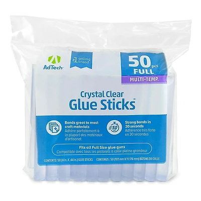 AdTech Crystal Clear Glue Sticks (W220-14ZIP50)  All-Purpose Glue Sticks for Crafting, Scrapbooking & More. Pack of 50, 4 inches Long, 0.44 Inches Diameter, 50 Glue sticks