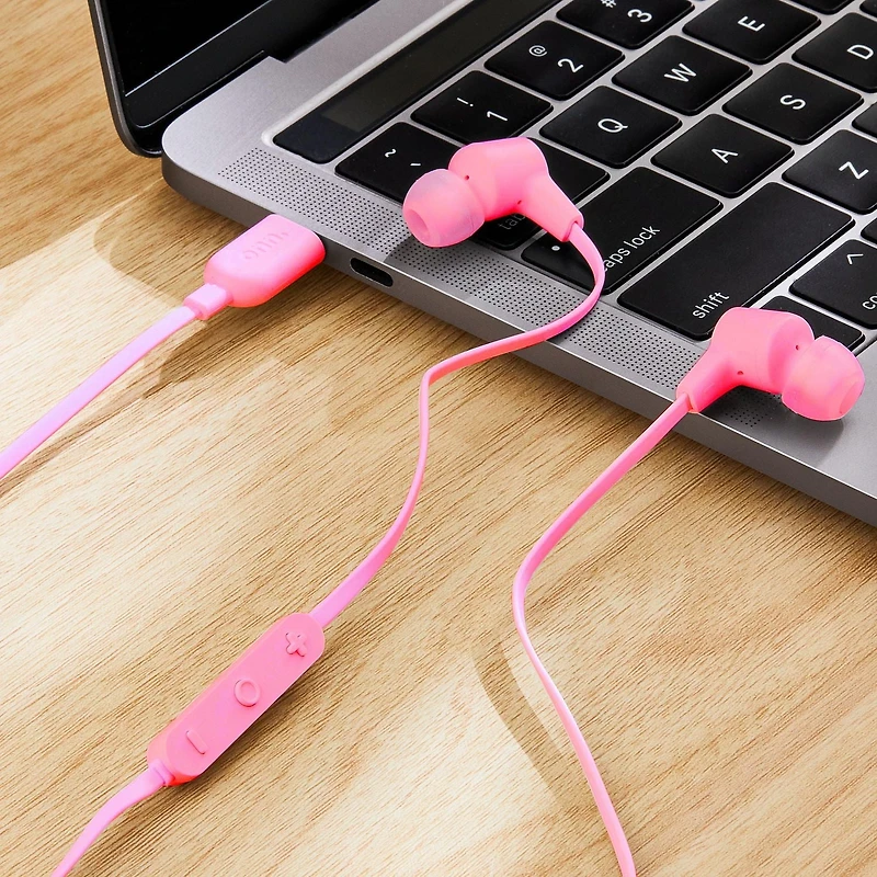 Écouteurs intra-auriculaires filaires avec connecteur USB-C et cordons anti-enchevêtrement de onn.
