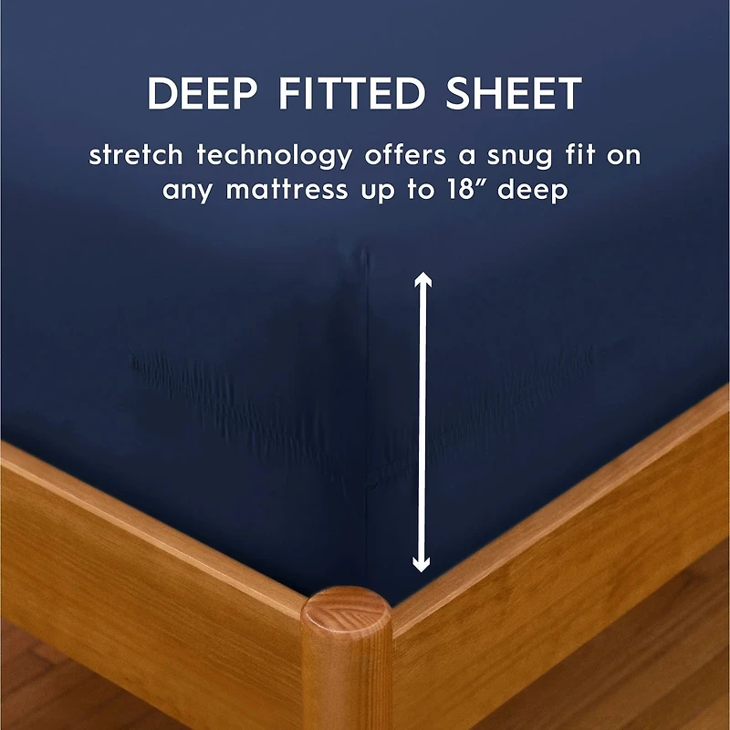 Better Homes & Gardens Ensemble de draps en satin de coton 300 fils, 4 pièces – Anse bleue, Très grand lit (King) Ensemble de draps en satin de coton 300 fils