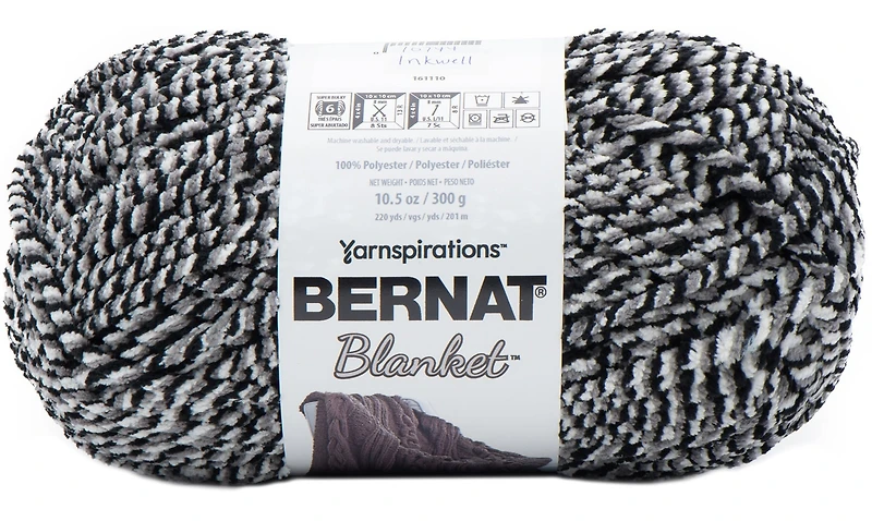 Bernat® Blanket™ #6 Super Bulky Polyester Yarn, Inkwell 10.5oz/300g, 220 Yards, Polyester #6 Super Bulky Yarn