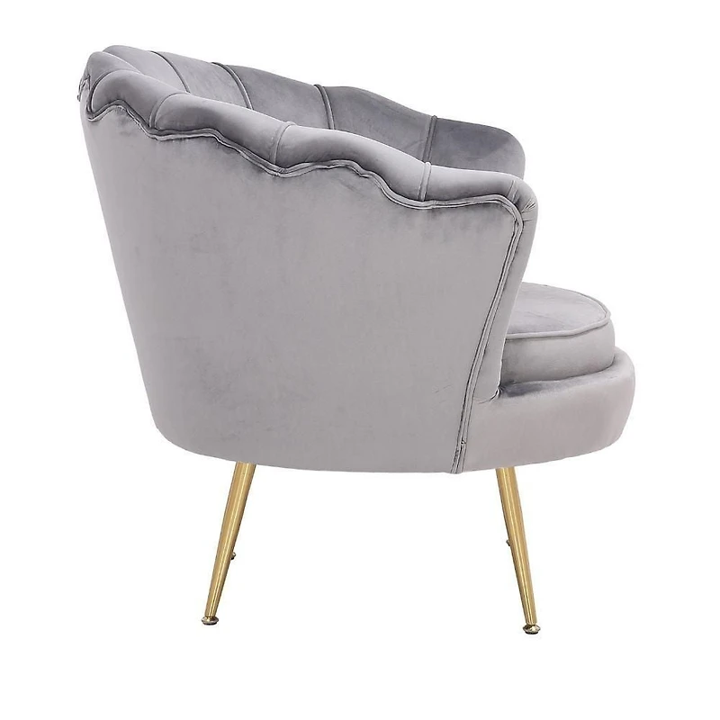 Fauteuil de salon en velours rembourré bleu avec pieds dorés brillants – Fauteuil élégant en velours pour salons, salons, spas et espaces détente