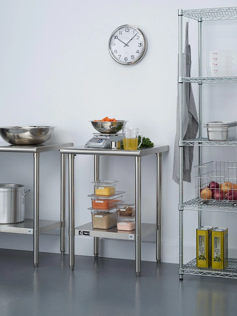 TRINITY – Table de préparation EcoStorage en acier inoxydable, homologuée NSF
