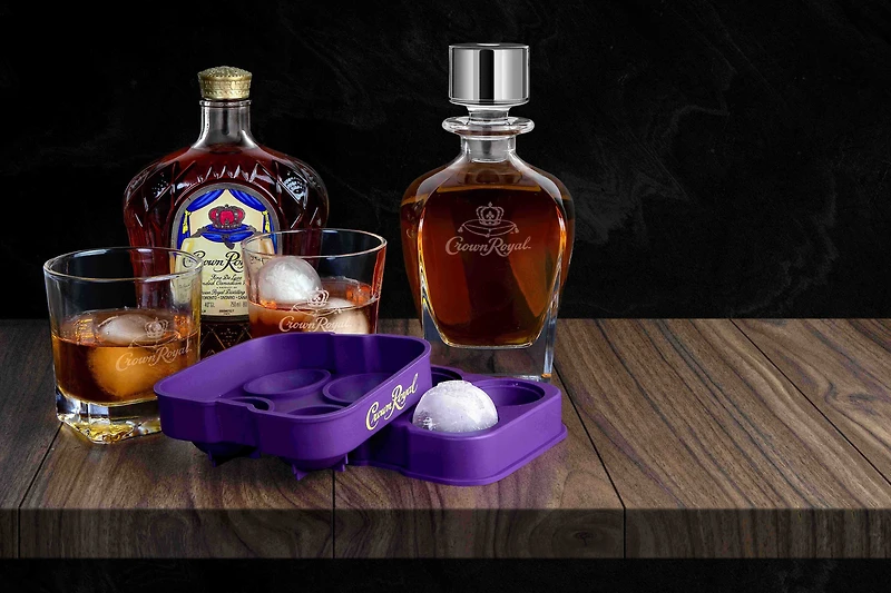 Crown Royal Whisky Decanter Set with 2 Drinking Glasses and Ice Mold