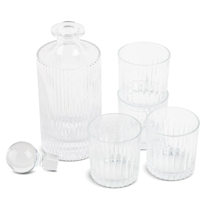 Thyme & Table Whiskey Decanter and Cocktail Glasses, 5-Piece Set