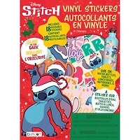 Disney Lilo and Stitch Christmas Holiday 18-Pack Glow In The Dark Vinyl Sticker, 18-pack Glow-In-The-Dark vinyl stickers in holiday artwork