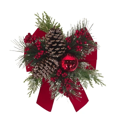 Red Velvet Christmas Floral Bow Decor, 13" Tall, Holiday Time