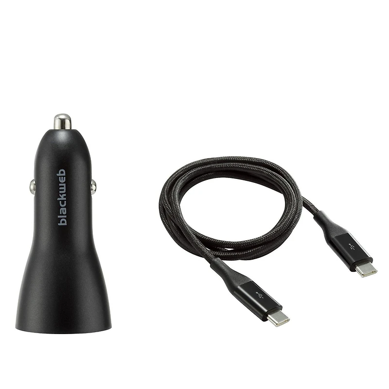 Chargeur de voiture Power Delivery haute vitesse à double port USB-C vers USB-C (Noir) blackweb ™