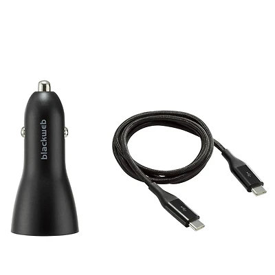 Chargeur de voiture Power Delivery haute vitesse à double port USB-C vers USB-C (Noir)  blackweb ™