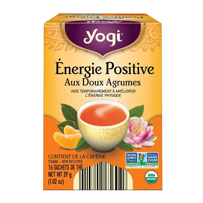 Énergie Positive aux Agrumes Doux, contient des sachets de thé noir à la caféine, 16 pièces