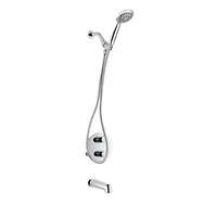 Round thermostatic valve 4-way diverter with 5 settings hand shower, Slip-on 1/2-in. spout or simultaneously and with stop