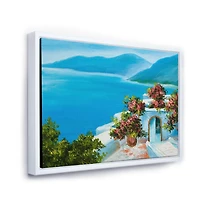 Designart Maison Près De La Mer Fleurs Colorées I ART MURAL À CADRE FLOTTÉ