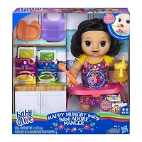 Baby Alive Happy Hungry Baby Black Straight Hair Doll-Bilingual