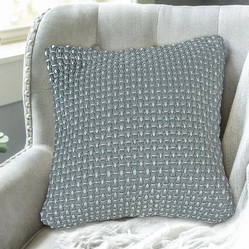 Microfibre Handloom Cushion Silt Green 18 X 18 - Ensemble De 2